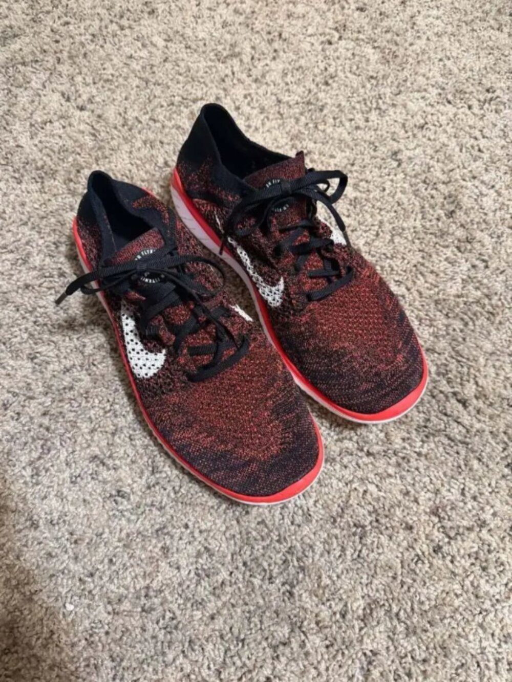 Nike Free RN Flyknit Running Shoes Black Bright Mango Red White